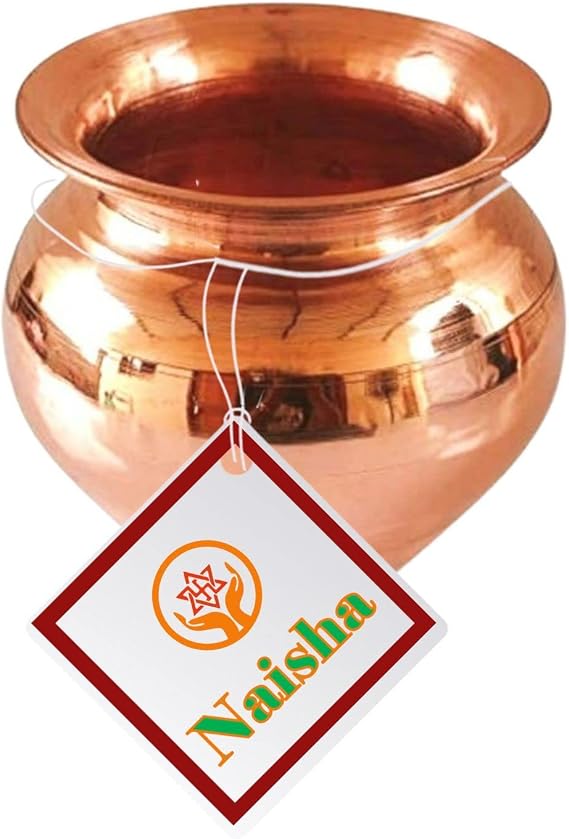 NAISHA Indian 100% Copper Kalash, Lota for Puja Wedding Purpose Temple Decoration 500 ML (10 CM, Height)