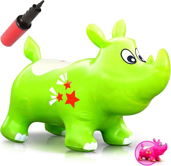 WALIKI Bouncy Horse Kent the Rhino Inflatable Horse Hopper (for Toddlers 2-5, Jumping Horse, Ride-on Bouncy Animal)