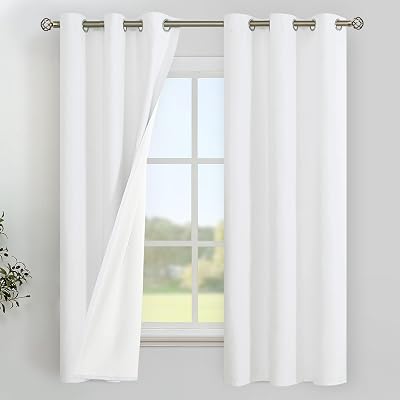 YoungsTex White Linen 100% Blackout Curtains for Bedroom 63 Inch Length, Thermal Insulated Drapes with Grommet Full Room Darkening for Living Room Window, 2 Panels, 38 X 63 Inch
