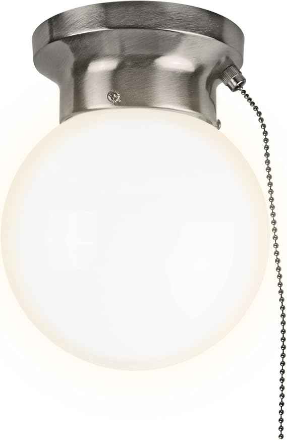 Ultralux 6" Pull Chain LED Glass Globe Flush Mount Light Brushed Nickel 1Pk