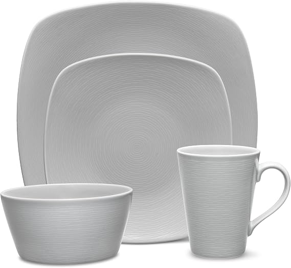 Noritake Colorscapes Grey-on-Grey Swirl 4-Piece Square Place Setting, Service for 1