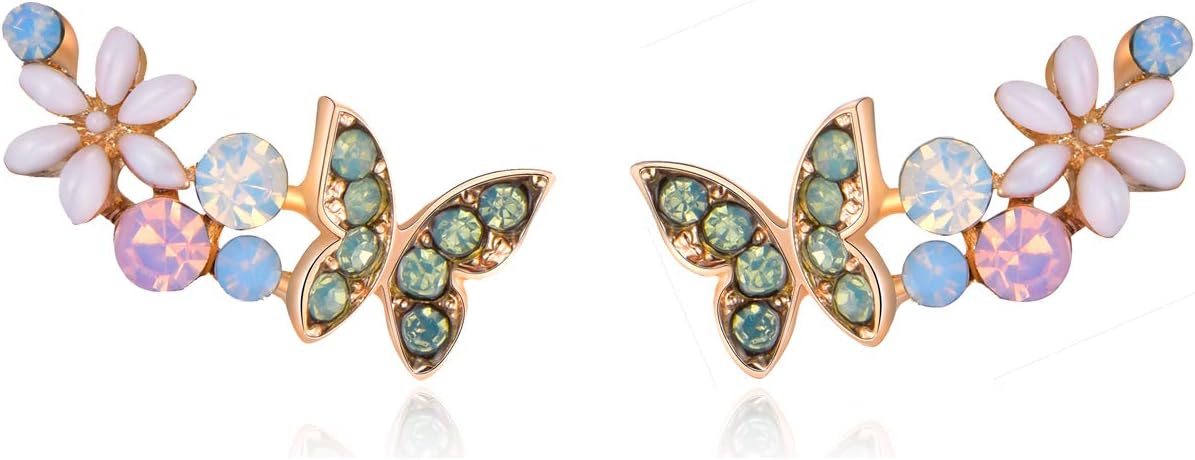 YOQUCOL Clear AB Multiple Colors Austrian Crystal Butterfly Cute Earrings Ear Vine Wrap For Women
