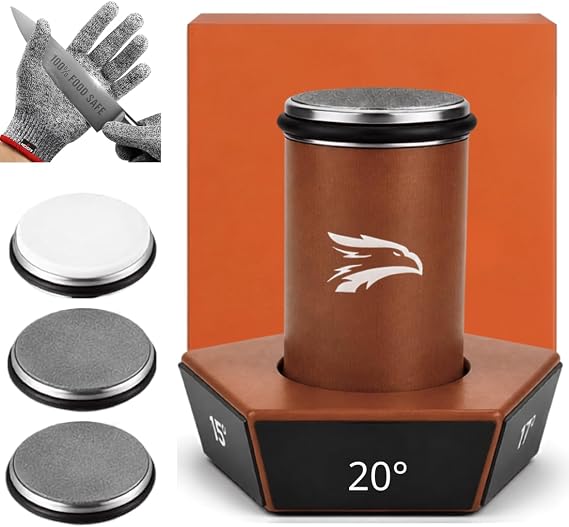 Rolling Knife Sharpener, 3-Disc Set with 5 Angle Guides