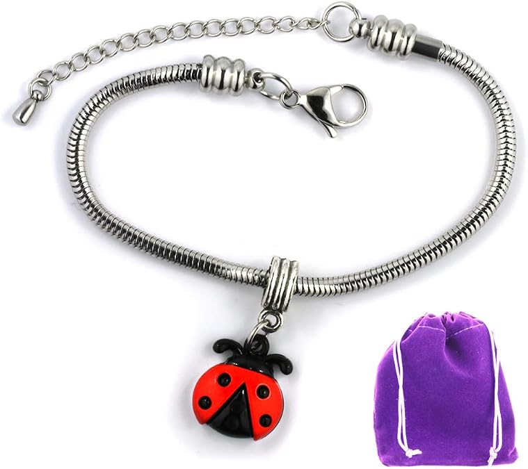 Dave The Bunny Ladybug Snake Chain Charm Bracelet