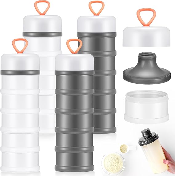 Baderke 4 Pcs Protein Powder Containers Stackable, Gray, White