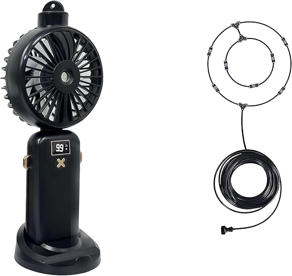POCKET PANDA Fan Misting Kit. Misters for Cooling Outdoor+Misting Portable Handheld Fan, Black