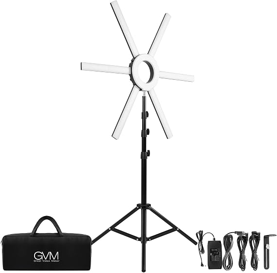 GVM Ring Light Kit with Tripod, 90W LED Circle Light with Detachable Light Bars Adjustable 3200K~5600K CRI 97+ Dimmable Bicolor LED Video Light for YouTube/Makeup/Vlogs/Live Streaming
