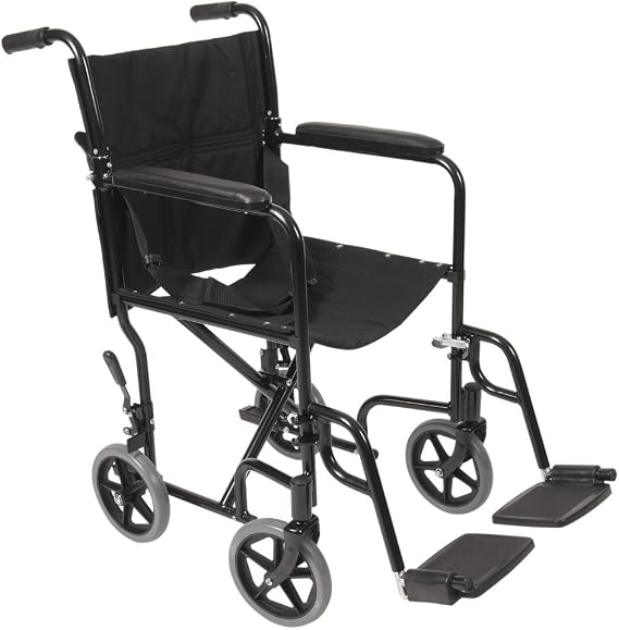 PCP Lightweight Folding Transport Wheelchair, Black