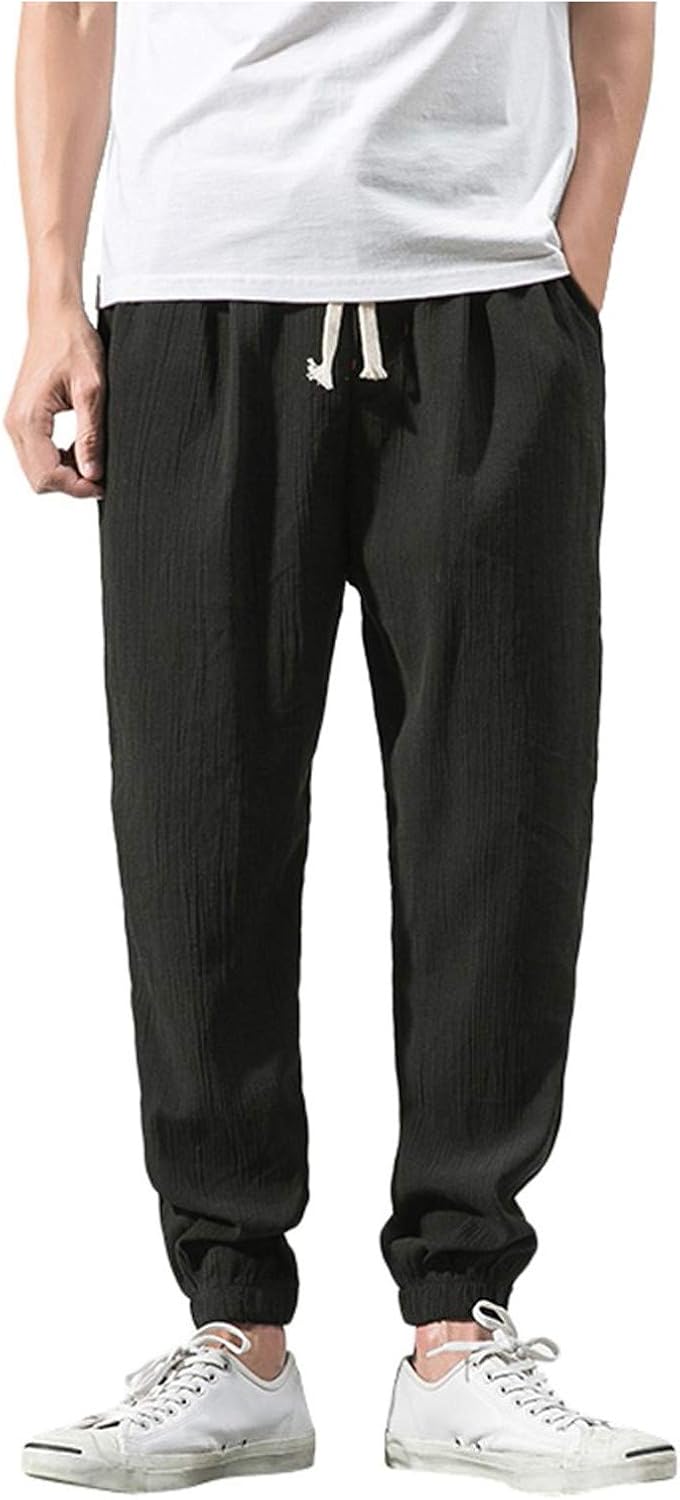 LIJCC Autumn Hip Regular Fit Trousers Mens Belts Outdoor Frill Tapered Trousers Cotton Plus Size Solid Slacks