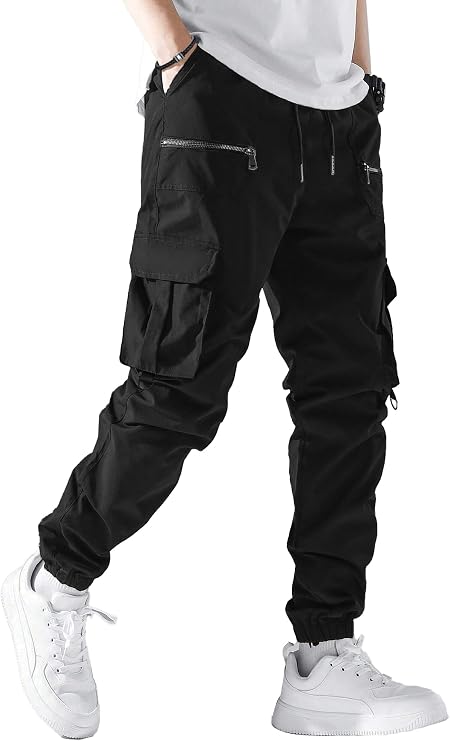 PLEPAN Men's Casual Cargo Pants Elastic Waist Drawstring Joggers Pants