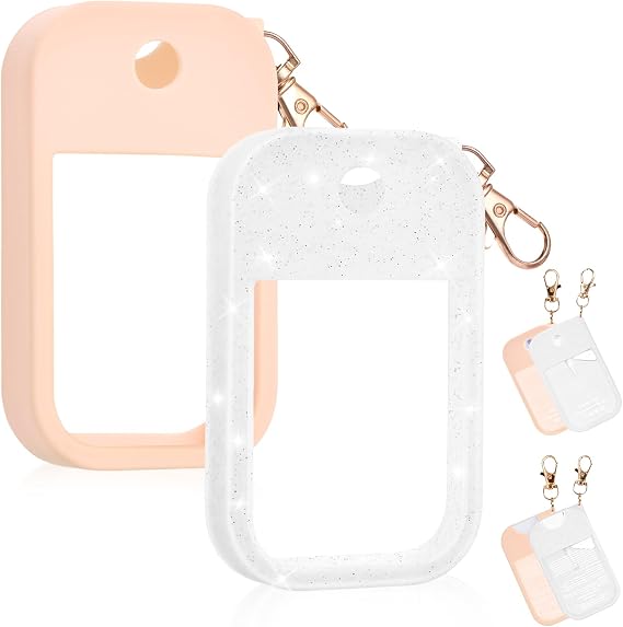 Silicone Case Compatible with Touchland Hand Sanitizer Spray, Protective Case for Spray 1FL. OZ (Sparkling White, Blush Beige(2PCS))