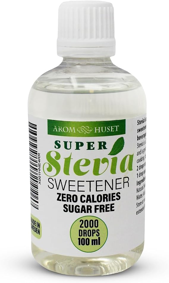 Aromhuset Super Stevia Drops 100ml – 100% Natural, Sugar Free, Zero Calorie, Liquid Flavoured Sweetener for Diet, Keto, Vegan, Diabetic, More