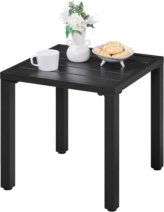 Yaheetech Patio Side Table, Black Outdoor Side Table, Metal Patio End Table