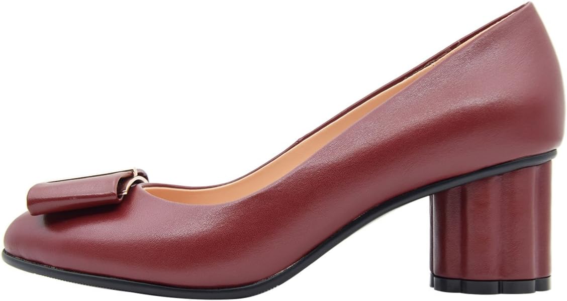 Women's Almond Toe 2.05'' Mid Block Heel with Bowtie Dress Pump Shoe for Working and Walking