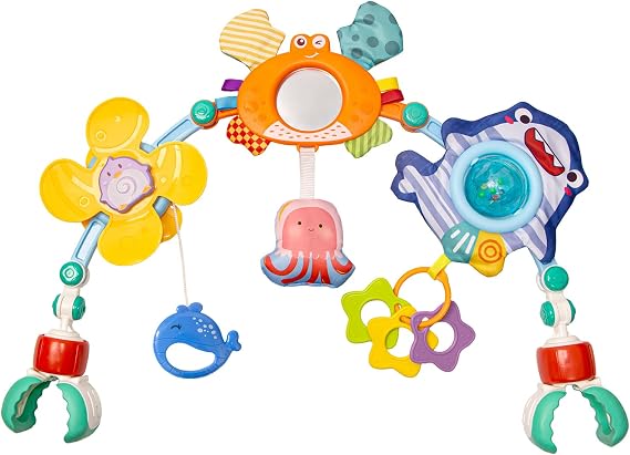Adjustable Baby Stroller Toy, Car Seat Toys with Mirror & Sound