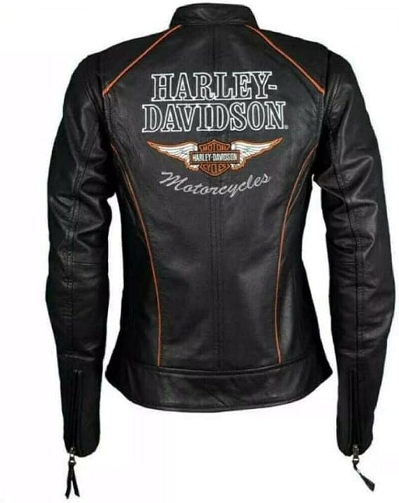 Womens Black Classic Leather Motorcycle Jacket, Biker Jacket for Ladies with Side Laces (US, Alpha, XX-Large, Regular, Regular, Black Leather)