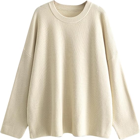 Knit Fall Sweaters for Women 2024 Plain Long Sleeve Tops Casual Loose Oversized Sweatshirt Crew Neck Pullover Shirt