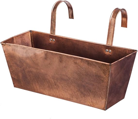 Evergreen Garden Antique Copper Metal Hanging Planter | 15.5 x 9.8 Inches | Weather-Resistant | Decorative Outdoor Plant and Flower Box for Gardens and Patios