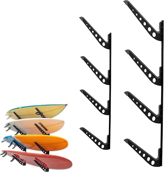 StoreYourBoard Surfboard Wall Mount Rack, Holds 4 Boards, Padded Arms