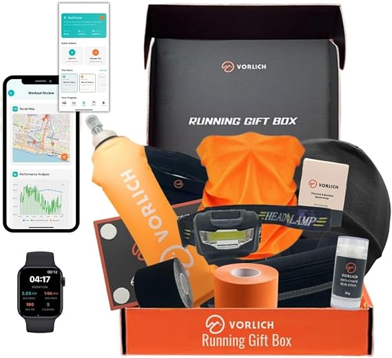 Vorlich Running Gift Box, 13 Essential Items for Runners, Includes Run App, 8-Week Run Plan, Running Belt, LED Headtorch, Water Bottle & More
