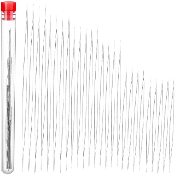 32 Pieces Collapsible Beading Needles, Assorted Size Big Eye Beads Needles Seed Beads Needles Long Straight Embroidery Needles with Needle Bottle for Jewelry Making (5 Size)