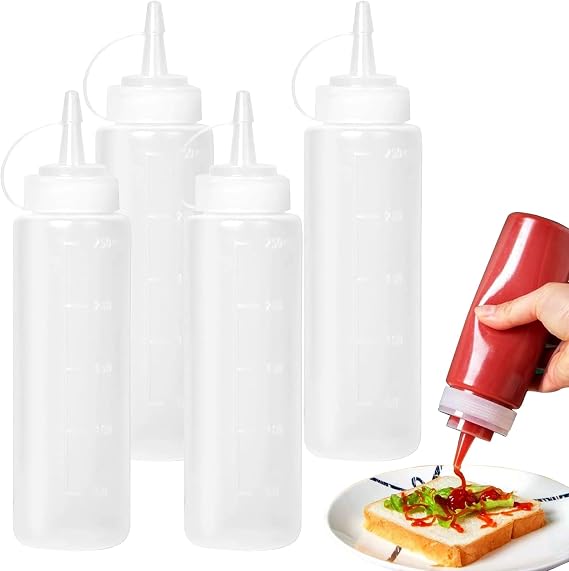 Multipurpose Squirt Bottles, Squeeze 4PCS Sauce Dispenser, 250ML