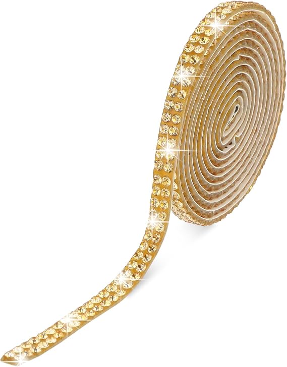 Self Adhesive Rhinestone Strips Bling Crystal Rhinestone Ribbon (Gold)