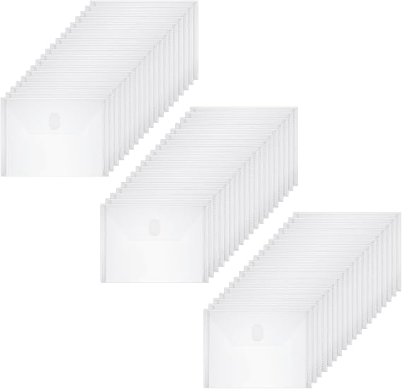 60 Pack Small Plastic Envelopes Hook Loop Closure Receipt Storage Holder 5.5 x 7.5 inchces