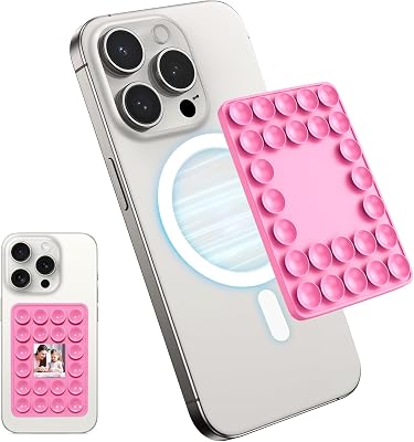 Magnetic Suction Cup Phone Mount for MagSafe Case, Hands-Free Silicone Suction Phone Mount, Detachable iPhone Holder for iPhone 12131415 SeriesOthers with MagSafe Case-Pink