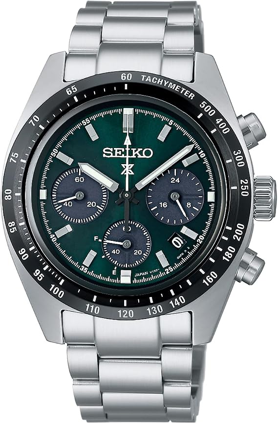 Seiko Watch Men's Prospex SPEEDTIMER Solar Chronograph Watch, silver/green, 1 piece, Bracelet Type