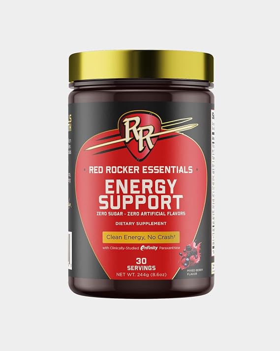 Red Rocker Essentials Energy Support Powder - enFinity Paraxanthine 200mg with Methylated B12 & B-Complex - Smooth Energy No Crash - Mixed Berry - 30 Servings