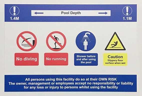 Swimming Pool Rules & Depths Sign - 1.2mm Rigid Plastic 300mm x 200mm