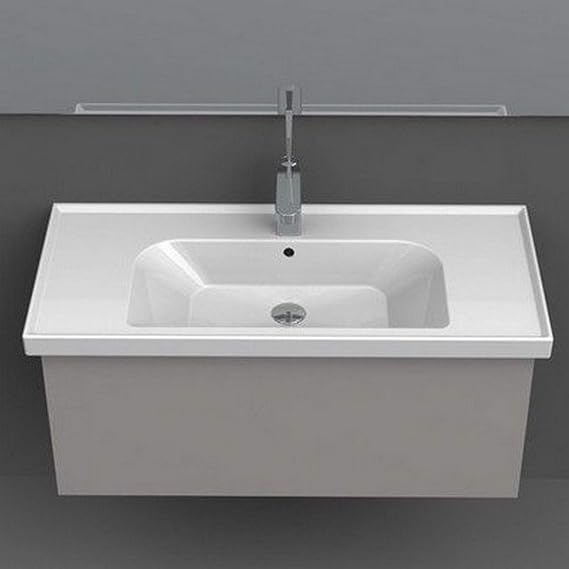 031400-U-One Hole Frame Rectangle Ceramic Wall Mounted/Self Rimming Sink, White