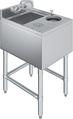 Mixology Station 22 x 18 Heavy-Duty 18-gauge 304 Stainless Steel - Underbar Hand Sink with Glass Rinser and Dipper Well NSF Certified