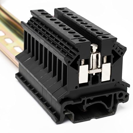 Erayco UK2.5B-B DIN Rail Terminal Block, Screw Clamp, 600V 20A 24-12AWG, Pack of 100 (Black)