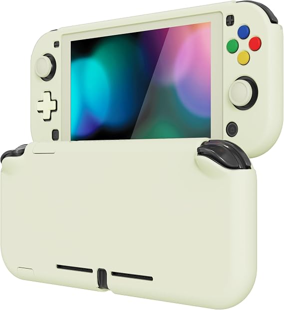 eXtremeRate Protective Case for Nintendo Switch Lite Protective Case Accessory for Nintendo Switch Lite Joycon Console and 1 x Screen Protector with White Edge (Antique Yellow)