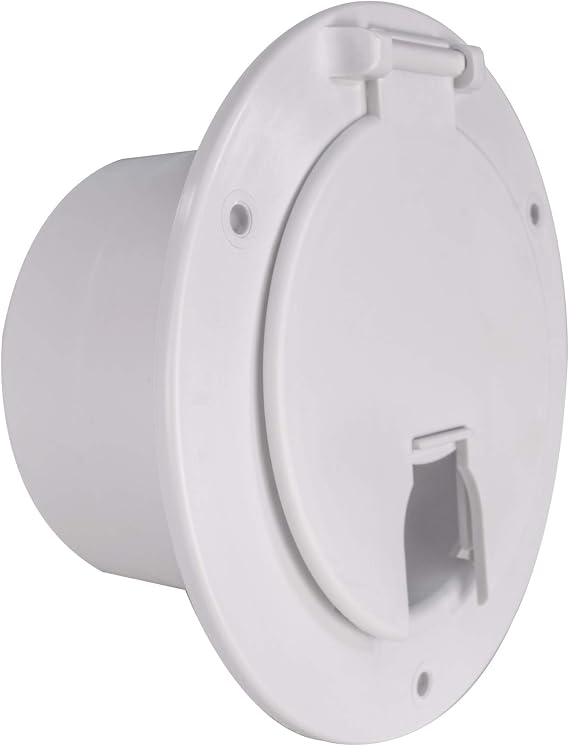 RecPro RV White Power Cord Hatch Cover | 50 Amp | Snap Lock