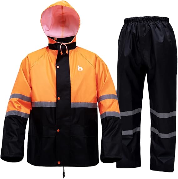 Rain Suit, High Visibility Reflective Safety Jacket, Lightweight Rain Gear, Waterproof Rain Jacket with Pants