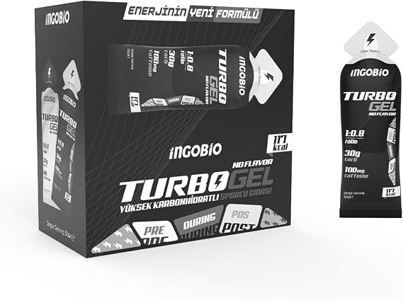 TurboGel 1:0.8 + 100mg Kafein Yüksek Karbonhidrat İçeren Aromasız Kafeinli Sporcu Enerji Jeli 30g Karbonhidrat