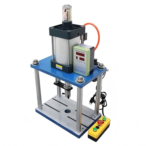 100V Pneumatic Punch Machine 2866 lbs/1300 Kg Pressure Desktop Punching Press Machine Four Pillars and Two Plates with Display Controller