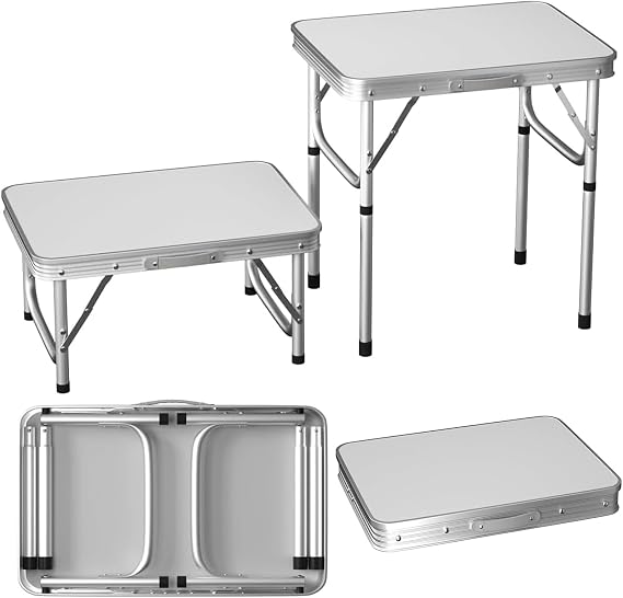 26cm and 56cm Adjustable Height Camping Tables that Fold up, 2FT Folding Picnic Table with Carry Handle, Portable Multipurpose Aluminum Picnic Dining Table for Catering Buffet, Garden, Indoor Outdoor