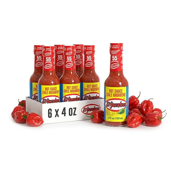 El Yucateco Red Habanero Hot Sauce, Authentic Mexican Chile Habanero Sauce, 4 fl oz (120 ml) Gluten Free (Pack of 6)