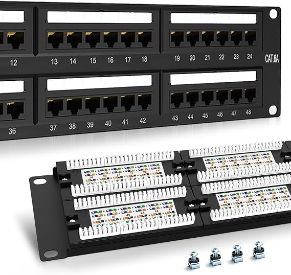 2U 48 Port Patch Panel CAT6A Patch Panel(EC Listed) Rack Mount 19inch Ethernet Patch Panel Punch Down for Cat6A,Cat6, Cat5e, Cat5 Cabling (CAT6A)