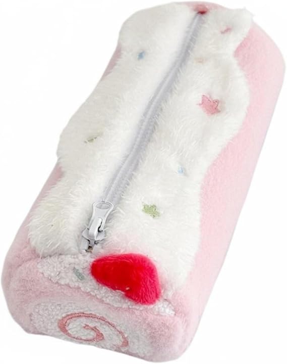 predolo Swiss Roll Pencil Design Soft Cake Pencil Case Versatile Dessert Shaped Stationery Bag for Kids, Teens, School, Pink