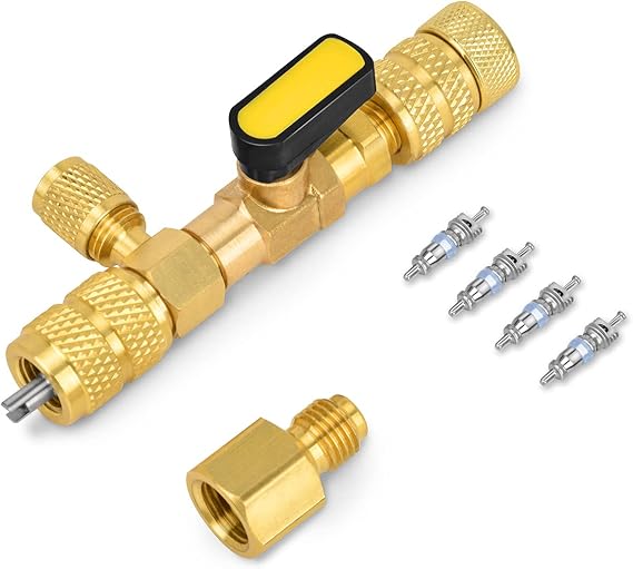 Stanbroil Valve Core Remover Installer Tool with Dual Size 1/4" & 5/16" Port, Schrader Valve Tool for R22 R410a Refrigerant Systems with 4 Valve Cores