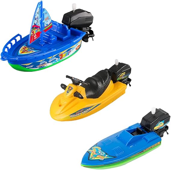 Wind-up Boat Bathtub Toy Set, Funny Windup Speed Boat Bathtub Toy Jet Ski Clockwork Sailboat Water Toy Motorboat Tub Toy for Kids (Motorboat+Sailboat+Speed Boat)