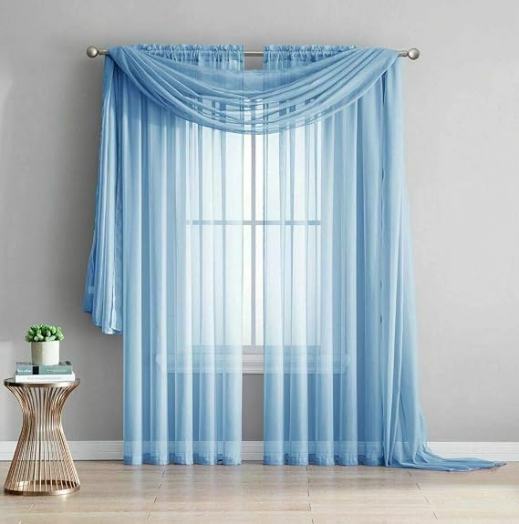 Empire Home 84" Voil Sheer Window Curtain Panel Solid Color Drapes (Light Blue)