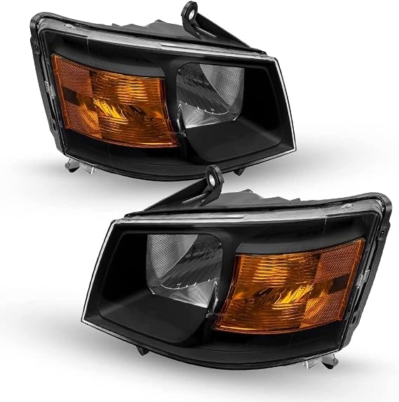 Headlight Assembly for 2008-2010 Dodge Grand Caravan Headlight Cover Replacement Black Housing Amber Reflector Headlights Pair