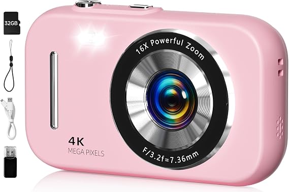 Camera Digital, FHD 4K 48MP Portable Camera with Anti Shake, 16X Zoom, Digital Camera for Teens with Beauty, 32GB Card, 21 Filters, Best for Kid Children Teen Student Girl Boy