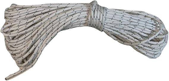 5/16 Inch Double Braid Polyester Rope, White with Black Tracer
